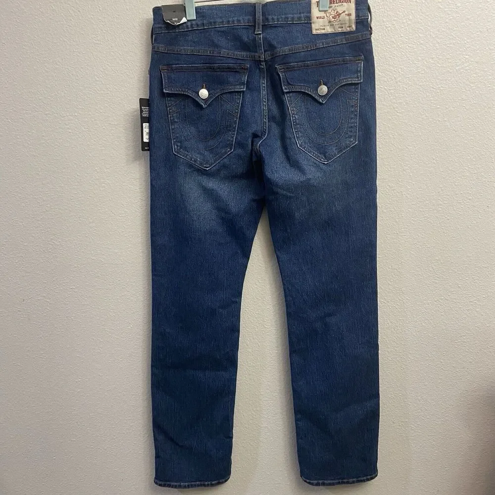 True Religion Jeans Men Size 32x33 Ricky Flap SN Relaxed Straight Blue Denim NWT